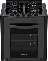 Fogao de Embutir 4 Bocas Venax Gaudi Prisma Vitreo Bl Grafite Gas Glp