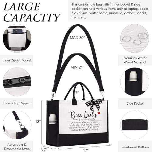 Image of MAYICIVO Bosses Day Gifts for Her Women, Cool Boss Lady Gifts Idea for Bosses Women Female Best Boss Appreciation Gift Christmas Birthday Farewell Gift - Canvas Tote Bag Makeup Bag