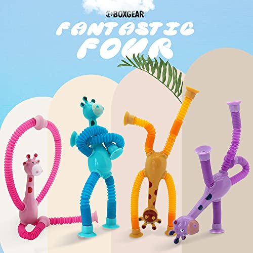 Boxgear 4 Pieces Led Telescopic Suction Cup Giraffe Toy, Shape Changing Telescopic Tube Fidget Toys, Pop Tubes, Fidget Tubes Sensory Toys For Girls Boys (Giraffe) #TOP5