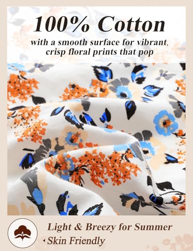 YESNO Women's Summer Boho Cotton Casual Jumpsuits Wide Leg Overalls Floral Print Baggy Rompers with Pockets M PZZCR 377