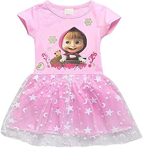 Girls Masha and Bear Short Sleeve Princess Birthday Party Dress (2-3year) Pink