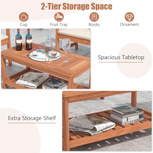 image for Tangkula Wood Outdoor Patio Coffee Table, 2-Tier Coffee Table with Sla