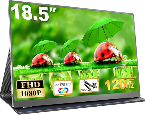 Image of 18.5 Inch Portable Monitor, FHD 120Hz IPS HDR 125% sRGB USB-C HDMI External Travel Monitor with Built-in Speakers, VESA Compatible for Laptop MacBook PC Surface PS5 Xbox