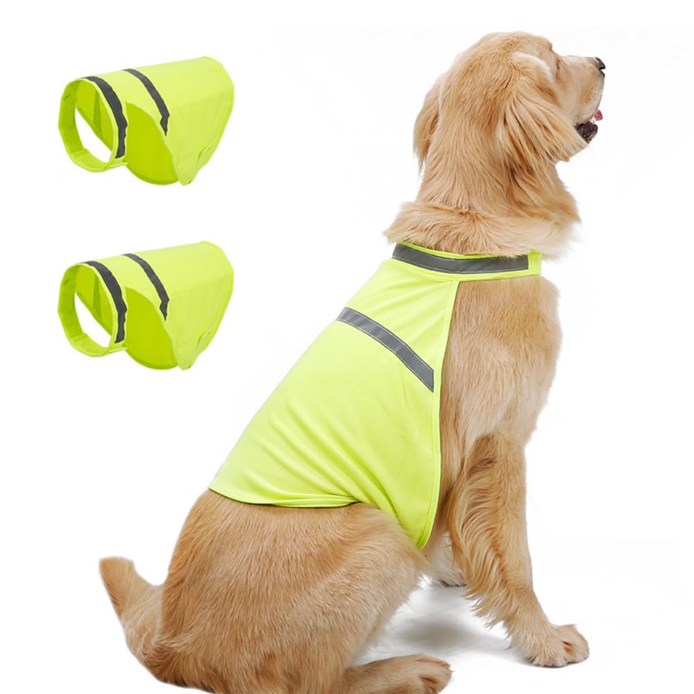 Gilet Riflettente per Cani,2 Pezzi Giacca di Sicurezza per Cane con Strisce Riflettenti Alta Visibilità Giubbotto Fluorescente per Cani di Piccola Media e Grande per Cammina di Notte