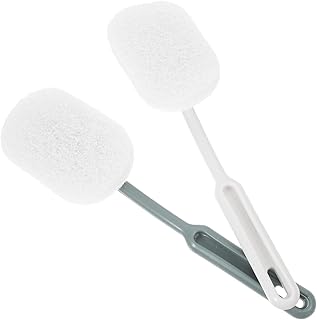 2 Piezas Cepillo de Limpieza con Mango y Cabezales Intercambiables para Baño y Suelo Colgante Resistente y Práctico Incluye Estropajo Color Gris y Blanco