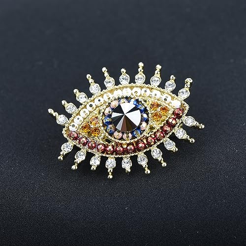 Image of Retro Evil Eye Brooch Fashion Unique Crystal Pearl Abstract Eyes Brooches Pin Badge for Women Bridal Jewelry Gift