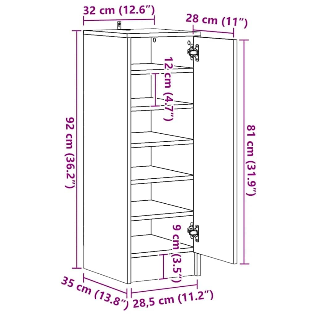 Schuhschrank Weiß Holzwerkstoff 32x35x92 cm mit 6 Ablagen geschlossener Schuhständer für Flur Diele Eingangsbereich platzsparend Organizer Aufbewahrung Schuhablage Schuhkipper