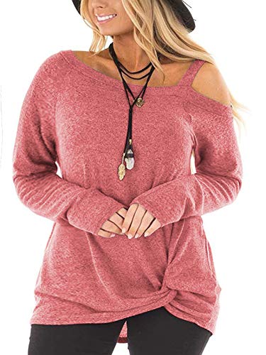 SWQZVT Women's Plus Size Tops Cold Shoulder Shirts Long Sleeve Front Twist Knot Tunic Top Pink 26W SWQZVT Women's Plus Size Tops Cold Shoulder Shirts Long Sleeve Front Twist Knot Tunic Top Pink 26W