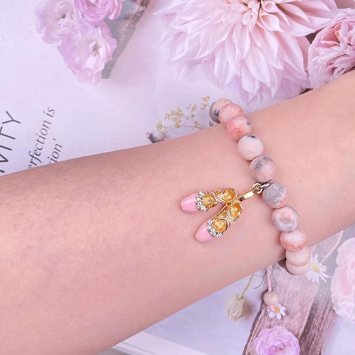 Image of Dance Recital Gifts for Girl - Natural Stone Dance Bracelet Ballerina Jewelry, Dancing School Competition Gifts for Dance Lover Ballet Teacher Friends Mate