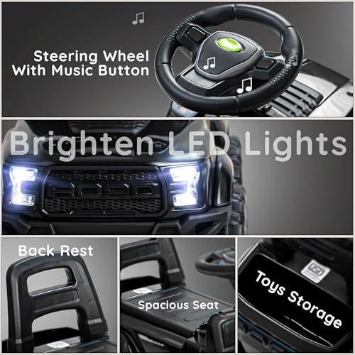 Image of Baybee Roady Ride on Car for Kids | Portable RideOn Toy Cars with Backrest & Basket | Baby Push Rideon Jeep with LED Light & Music & Storage Basket | Baby RideOn Car for Kids 1-3 Years (Black)
