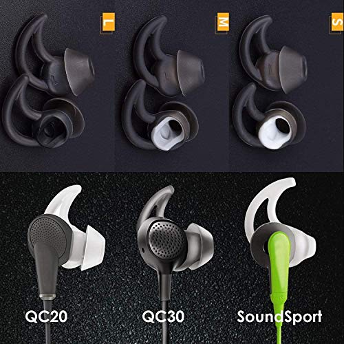 Replacement Silicone Earbuds Ear Buds Tips Isolation Double Flange for Bose QuietControl 30 QC20 QC20i QC30 Soundsport SIE2 SIE2i IE2 IE3 Wireless Headphones Earphones - 2 Pair (Medium, Black, White)