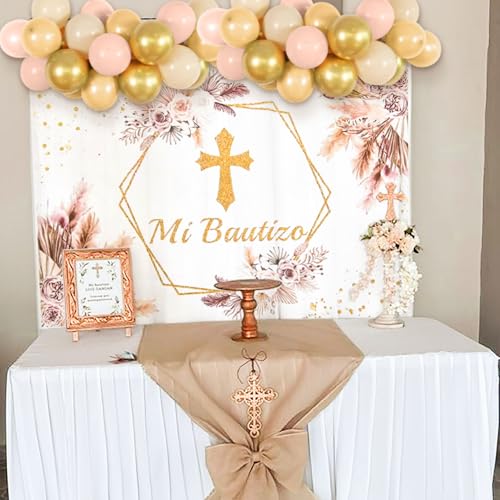 LaVenty Mi Bautizo Decorations Mi Bautizo Backdrop God Bless Baptism Banner First Holy Communion Girl Boho Pink Balloons for God Bless Party Decorations by LaVenty - Image 4