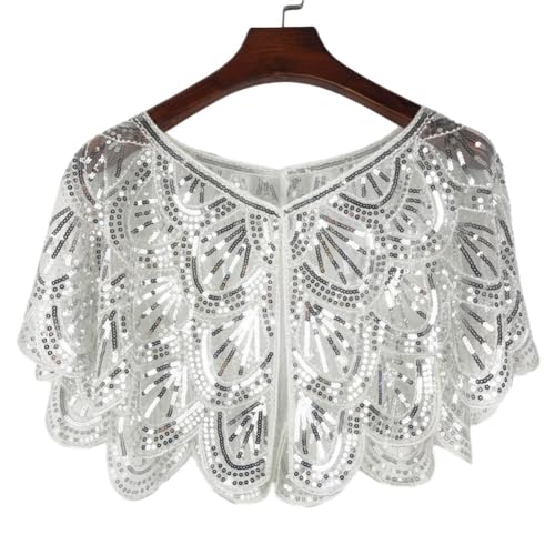 ikasus Women's 1920s Flapper Shawl, Sequin Beaded Shawls and Wraps for Evening Dresses, Party, Wedding, Formal,White2