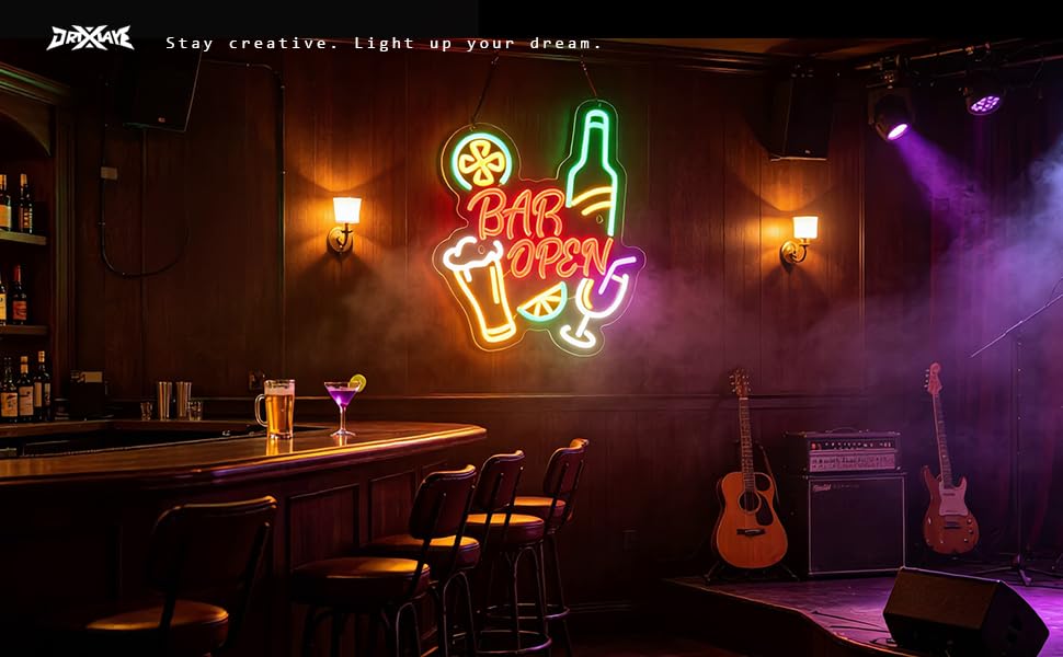 Image of Bar Open Neon Sign for Wall Decor Open Beer Home Bar LED Light Smart plug timer compatible USB-Powered Pub Party Man Cave Art Decor(12.6x15.7 Inch)