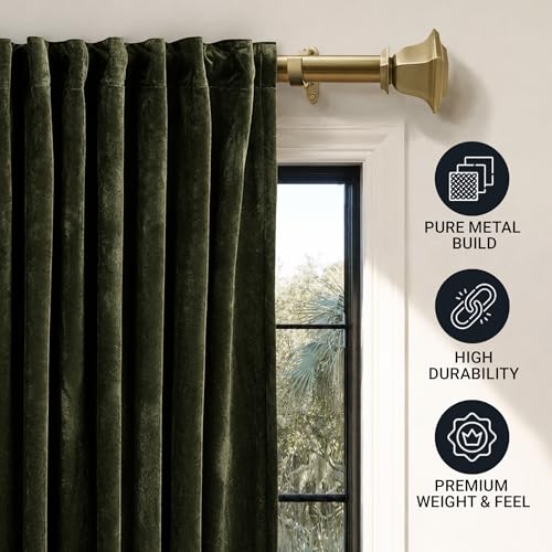 Image of Deco Window Adjustable Curtain Rod for Windows 44 to 120 Inch (Pack of 1) Extendable Heavy Duty 1 Inch Iron Quatro with Finials Wall Mounted Curtain Rods (Warm Gold)