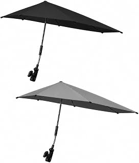 Silkfly 2 Pack Beach Umbrella for Chair 46 x 42 Inch, Diamond UV Protection Chair Umbrella with Clamp for Camping Wheelchair Stroller Patio Bleacher Kayak Outdoor Use, Gray and Black