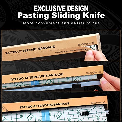 Image of Tattoo Aftercare Bandage Roll, with Sliding Cutter 10 Inch x 2.2 Yards | Transparent Protective Film, Waterproof, Breathable, Stretchable Wrap, Tattoo Protection, 10 x 79 Inch