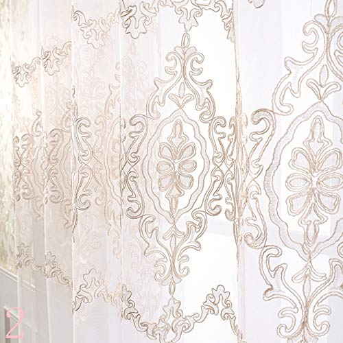 Rideaux transparents de salon et voilage blanc souillé en tulle brodé curry 250 * 270cm - 2