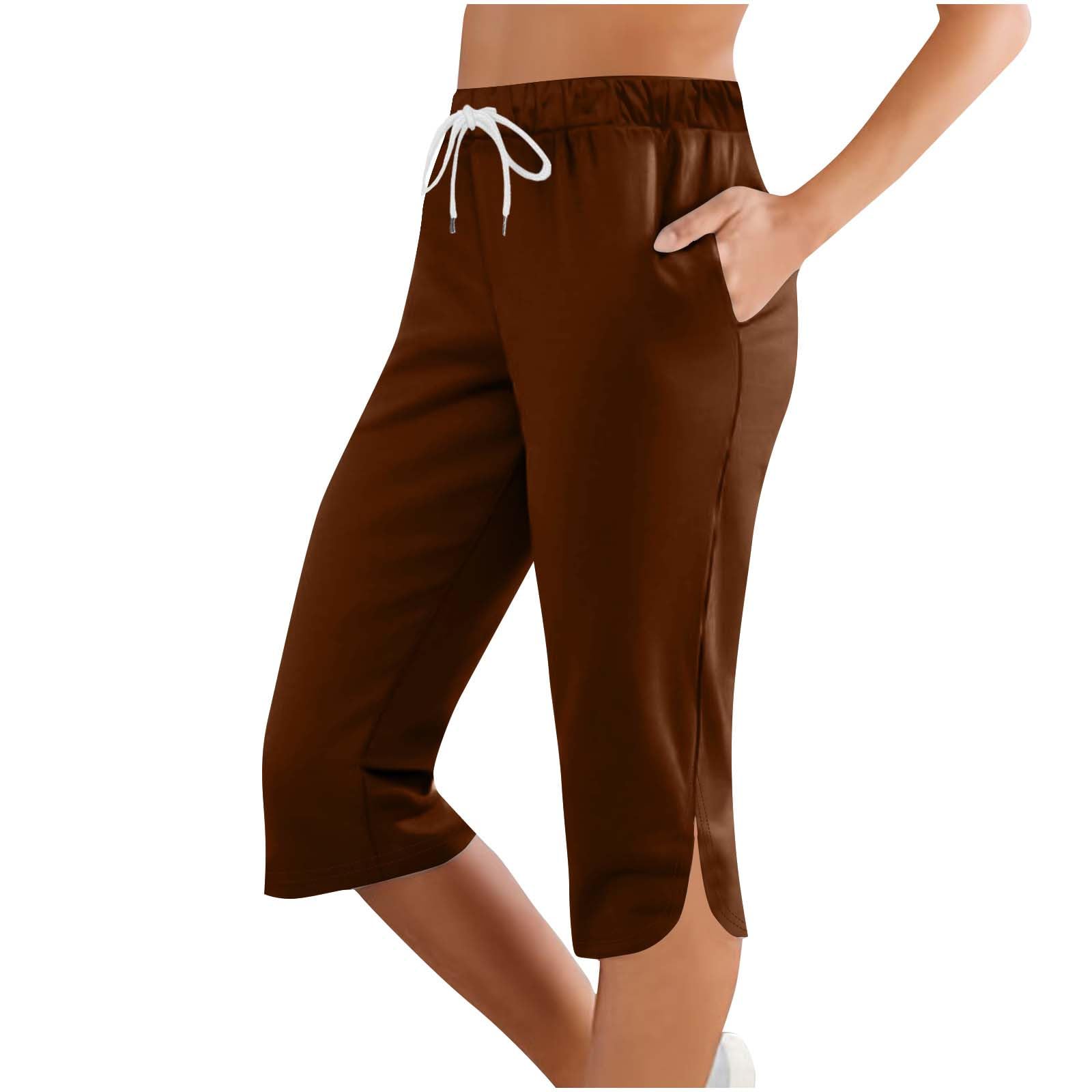 Women Capri Pants Summer Cut Out Side Casual Fashion Drawstring Soft Comfort Capris Workout Running Cropped Jogger — view 18