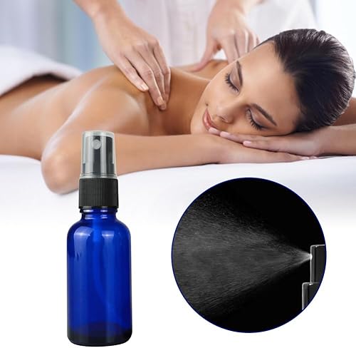 Miniatura 7 de Botellas rociadoras de vidrio para aceites esenciales, paquete de 5 botellas de spray de aceite esencial azul, botellas de vidrio pequeñas de viaje