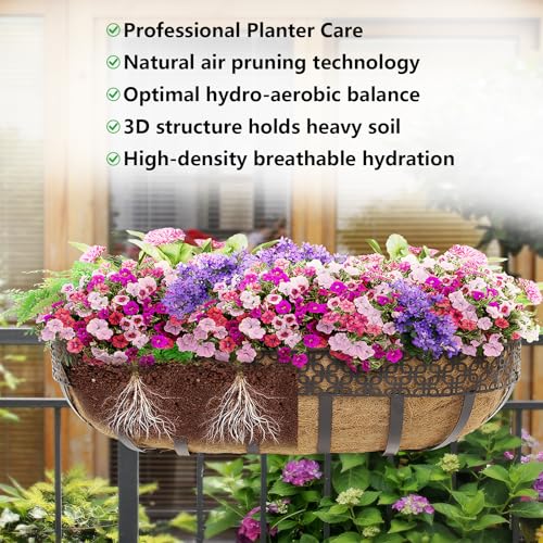 Image of DUNCHATY Trough Coco Liners for Planters 24 Inch - 2 Pack Natural Coconut Fiber Liner Replacement for Window Box Hanging Basket Garden Wall Flower Pot Inserts Eco-Friendly Coir
