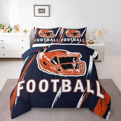 Erosebridal Gridiron King Bed Sets for Boys Adults Chicago Comforter Set, Rugby Helmet Bedding Sports Game Watercolor Stripes Duvet Insert with 2 Pillow Cases