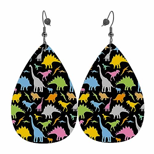 Swono Sunflowers on Navy Leather Earrings Ditsy Decorative Floral Design and Foliage Flowers Buds Leaf Vintage Hand Drawn Star Faux Leather Earring Lightweight Dangle Drop Earrings for Women