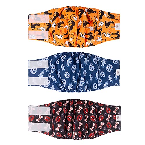 Image of CuteBone Halloween Male Dog Diapers Belly Bands 3 Pack for Male Dogs Wraps Washable Doggie Pants DM22L