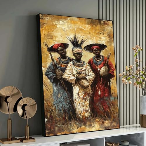 Peinture de femmes tribales africaines : toile colorée ethnique 30x40cm