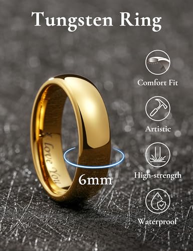 Image of King Will Men's Women's Tungsten Carbide Ring 24k Gold Plated Rose Gold Plated Domed Polished Finish Wedding Band