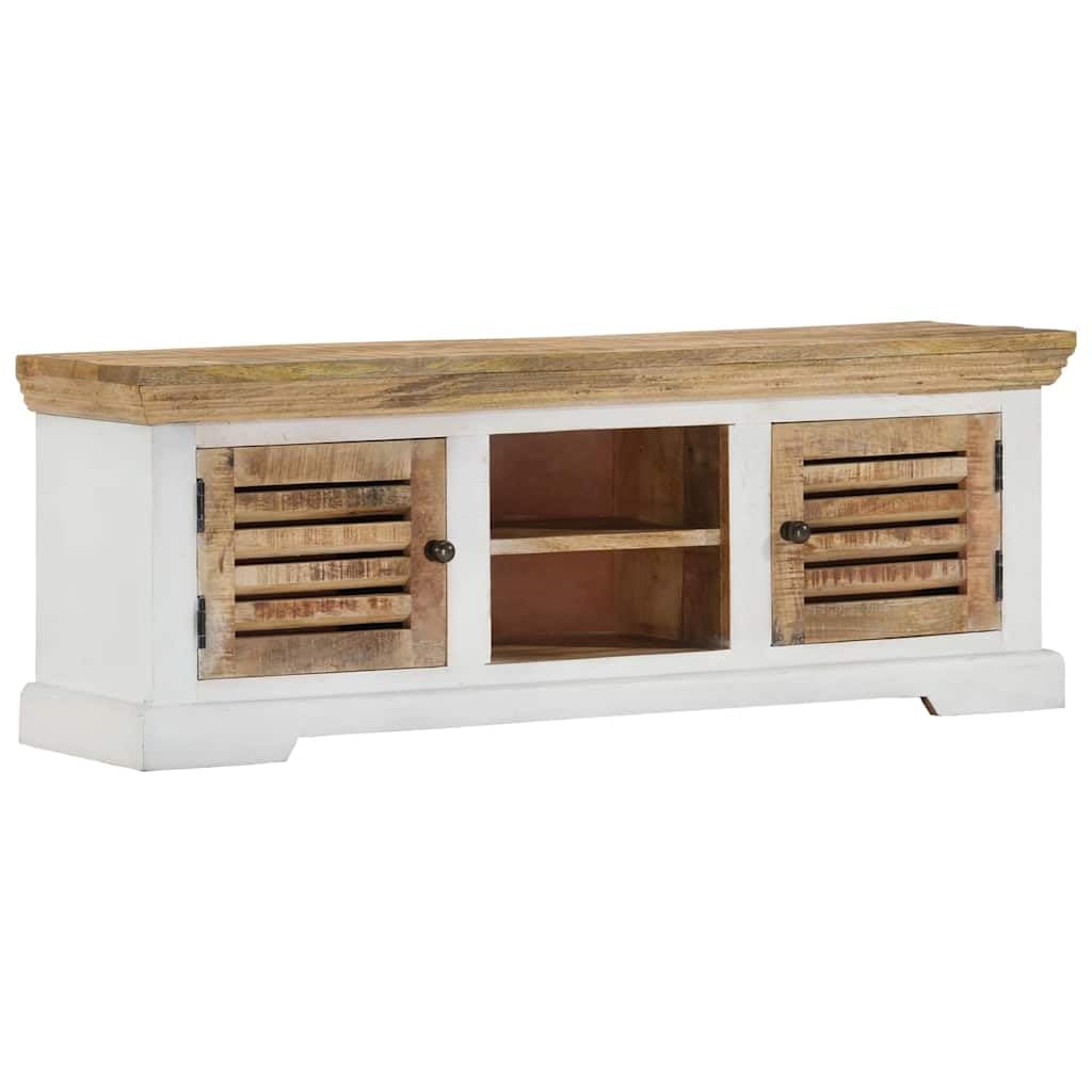 Szafka pod telewizor z litego drewna mango, 110 x 30 x 40 cm, z 2 drzwiami, 2 półkami, kredens, komoda do salonu, sypialni, korytarza, miejsce do przechowywania mebli
