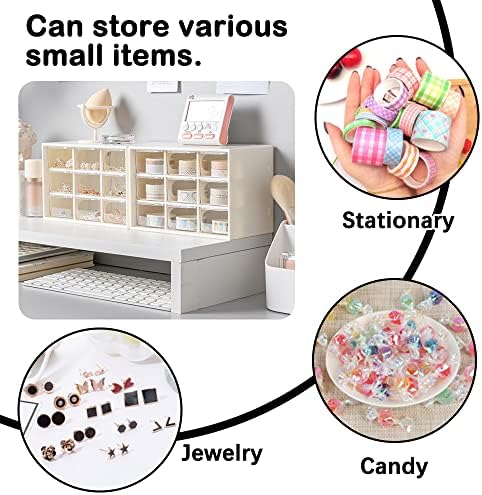 HMIEPRS Small Plastic Desktop Storage Boxes with Transparent Drawer, 3 Layer 9 Drawers Art Craft Organizer with Cute Sticker Suitable to Store Cosmetics Jewelry Craft Stationery for Girl Women (White)