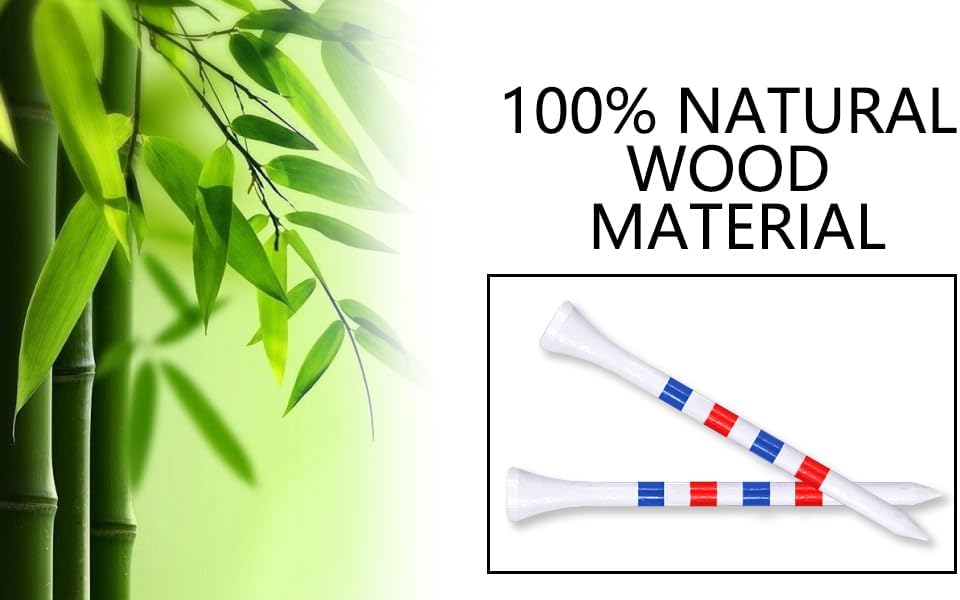 Bamboo Golf Tees 83mm/70mm Pack of 100 Long Golf Tees with Height Markers, Biodegradable Sustainable Reduced Friction