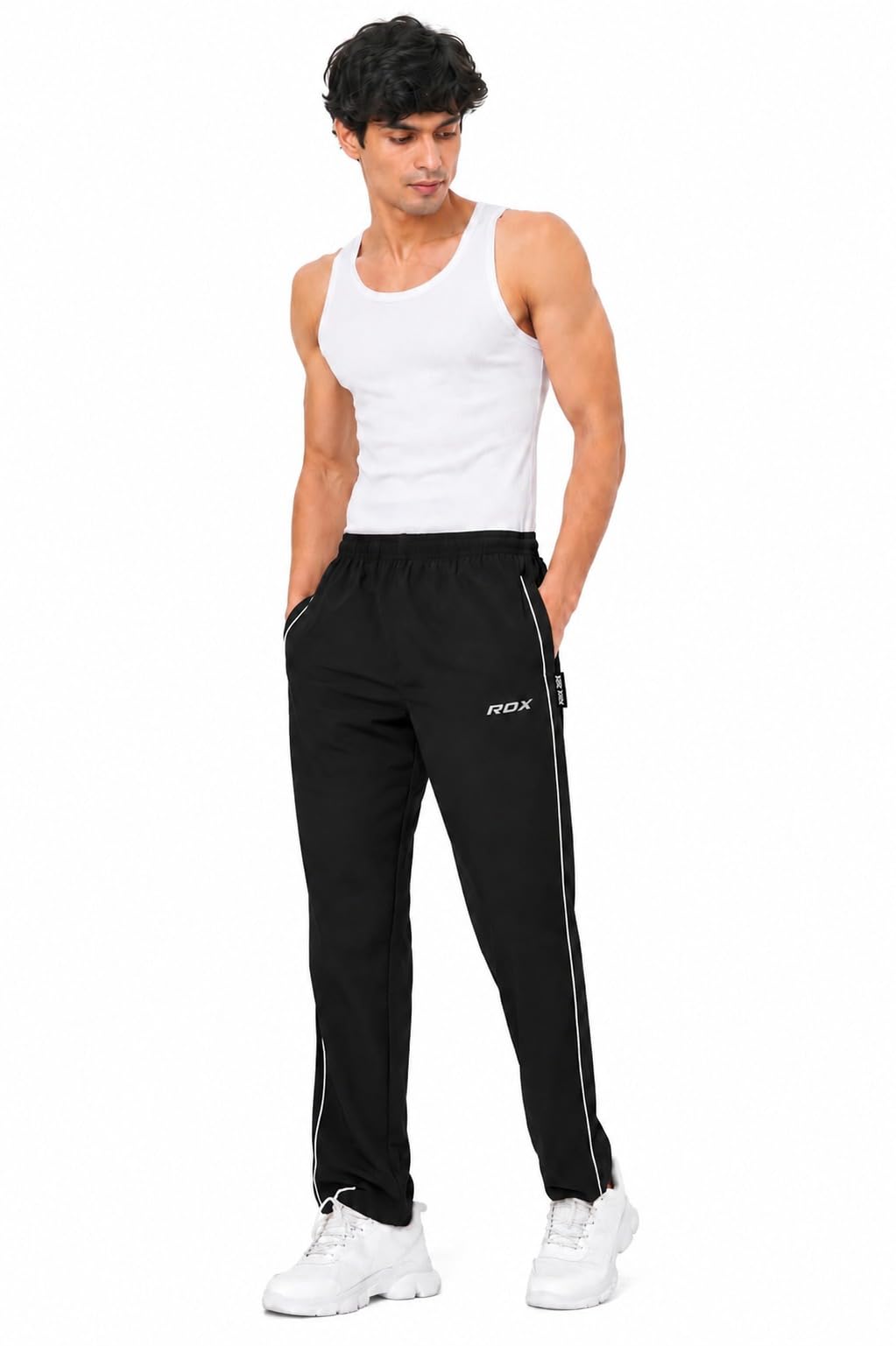 Zee-Sir Men's Track Pants, Black with Contrast Piping | Elastic