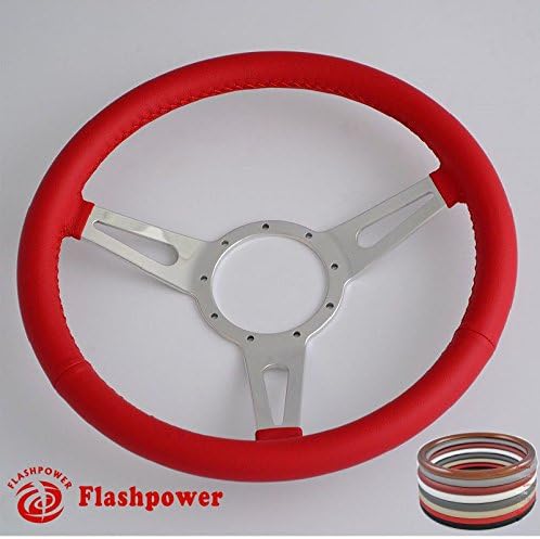 Flashpower 15" Classic Red Wrapped Steering Wheel 9 bolt with Horn Button