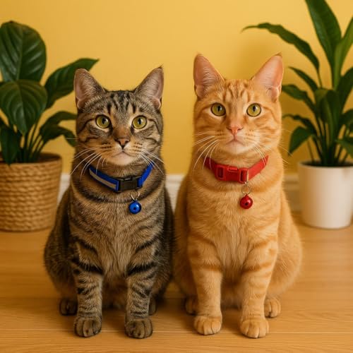 Image of Adjustable Cat Collar with Bell | Soft & Comfortable Kitten Collar | Breakaway Safety Design for Indoor & Outdoor Cats | Lightweight, Durable & Stylish (Orange)