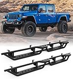 Xprite Rock Slider Running Boards | Anti-Slip Textured Side Steps Compatible with Jeep Gladiator JT 2020-2026 4 Door, 6.5' Two-Stair Step Nerf Bars, Matte Black