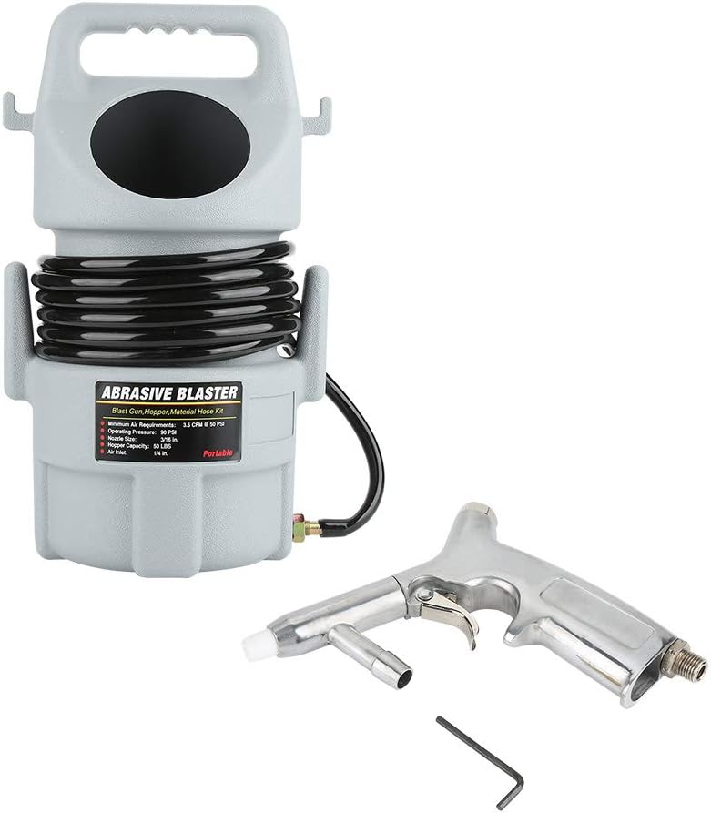 POCREATION Sand Portable Pneumatic Sand Kit Sandblasting 15 Ft Hose & 50 Lb, St Blasr Machine Sandblasr Kit, Sand Blasr Kit with Sand Blasr Portable St Blasting Kit 120 Psi 22Kg 53008 Sand Blasr, St