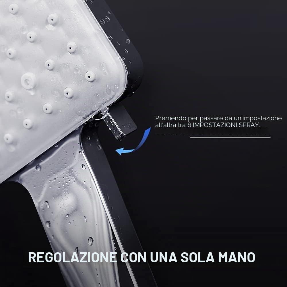 Newentor Soffione Doccia [TESTSIEGER], Soffione Doccia ad Alta Pressione con 6 Modalità di Getto, Quadrato, Argento (con Limitatore di Portata)