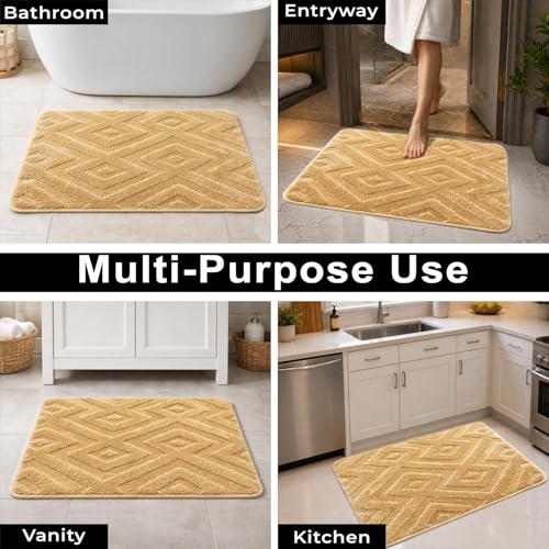 Image of LUXE HOME INTERNATIONAL Microfiber Bath Mat for Bathroom Anti Slip Water Soak Plush Soft Bahrain Intersect Door Mat for Home Bedroom Washable Floor Rug (40x58cm Gold) Pack of 1
