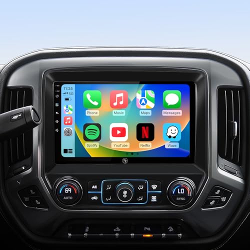 10.2'' Car Radio Stereo for Chevy Silverado 2014 2015 2016 2017 2018 GMC Sierra Replacement Upgrade 5G WiFi 2+64G Wireless Carplay/Android Auto/GPS/Bluetooth/FM Radio/1080P SWC