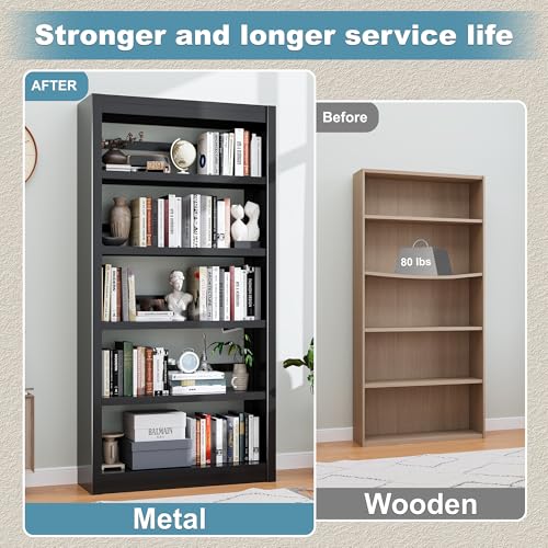 Bookcase, 5-Shelf Industrial Bookshelf, Large Storage Space, Adjustable Bookshelves, Perfect for Living Room, Home Office, Garage, Ideal for Home Office Upgrade - Image 7