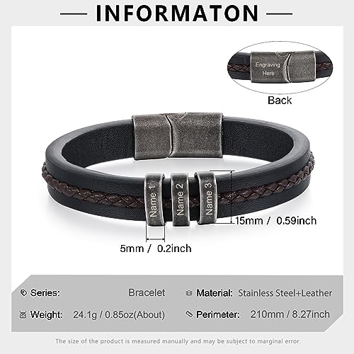 Personalized Bracelet for Men Custom Leather Braided Bangle Engraved Name Beads Fathers Day Jewelry Gifts for Dad Him Husband2