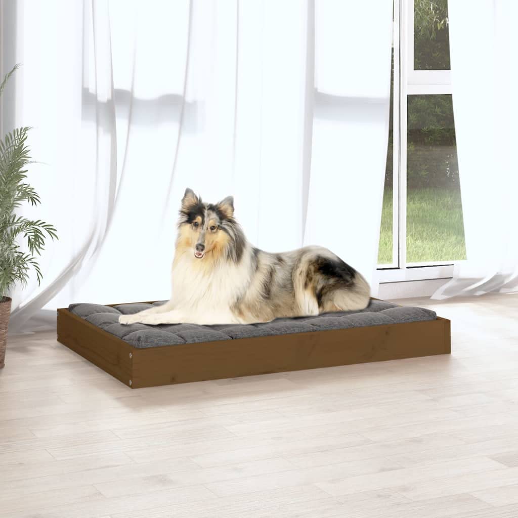 Hundebett aus Massivholz Kiefer 91,5x64x9 cm Honigbraun | Robuster Holzrahmen für Hunde und Katzen, passend für jedes Wohnzimmer. Einfache Selbstmontage, Lieferung ohne Kissen.