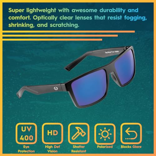 Flying Fisherman Swirl Rectangular Polarized Sunglasses, Matte Black Frame/Smoke-Blue Mirror Lens, Medium2