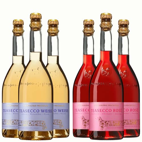Teasecco Weiß & Rosé Jörg Geiger Alkoholfrei Prickelnd mit gratis Sektverschluss (6x0 75l)