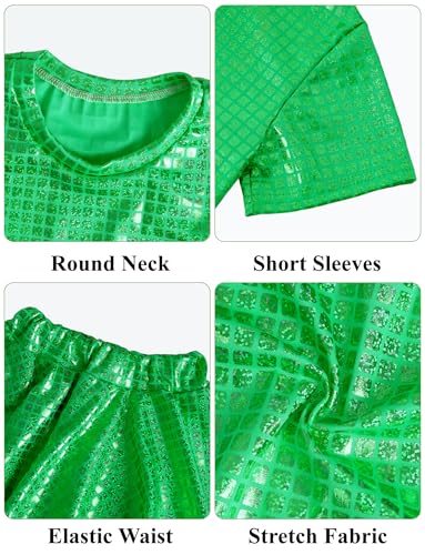 Image of Happy Cherry Kid Girl Shiny Skirt and Top Set 2 Pcs Short Sleeve Metallic Disco Crop Top & Pleated Mini Skirt Set