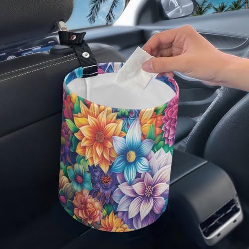 Image of Pensura Bohemian Flowers Car Trash Bag Quality Multipurpose mini Trash can for car Collapsible Accessories Waste Basket Car Organizer Universal Fit for Car SUV Trucks
