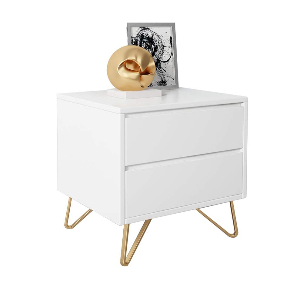 DHINGM White Bedside Tables/Side/End Tables with 2 Drawers and Iron Legs for Living Room Bedroom Night-stand Table Set