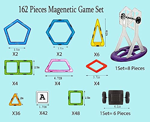 Dreambuilder Toy 162 Pieces 2Nd Generation Magnetic Tiles Magnet Building Blocks With Car Set And Educational Cards, Super Large Building Blocks Game Set #TOP3